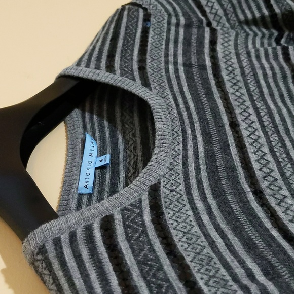 Antonio Melani| Black and Grey Striped Sequined Crew Neck Sweater - Picture 6 of 11